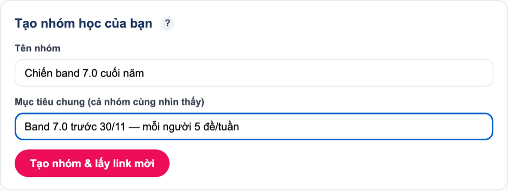 Điền tên nhóm và mục tiêu
