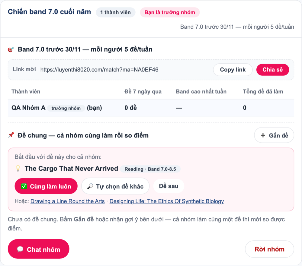 Link mời và gợi ý đề chung