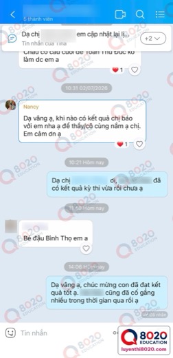 Phụ huynh báo kết quả thi vào lớp 6 trọng điểm — học viên 8020