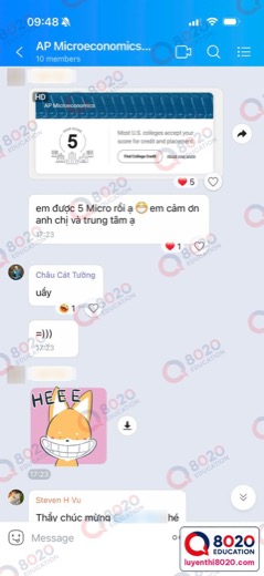 Học viên 8020 đạt AP Microeconomics 5/5